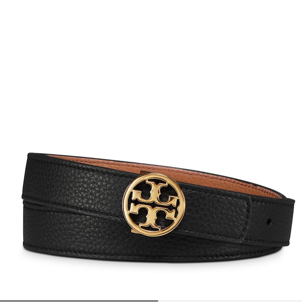 Tory Burch Reversible Leather Logo Belt with Gold Emblem - Sz XS